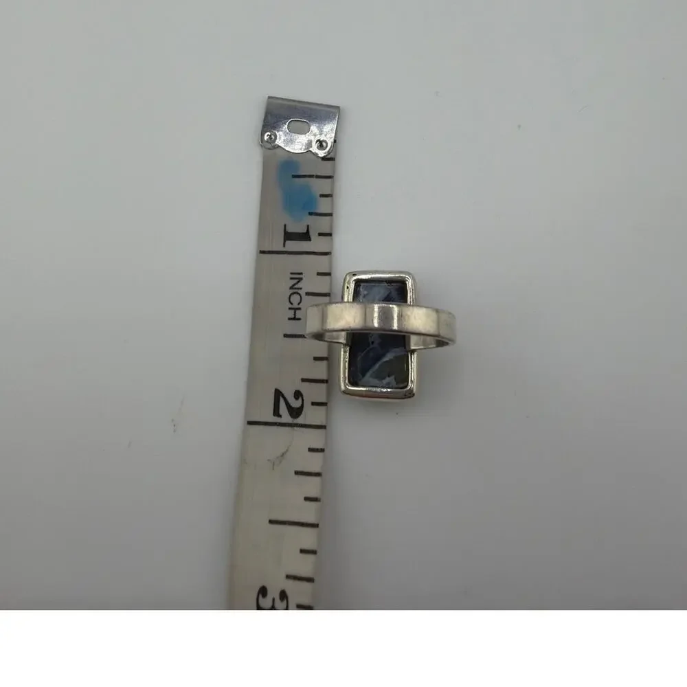Rectangular Blue Pietersite Sterling Silver Ring Artisan Jewelry 8.5
